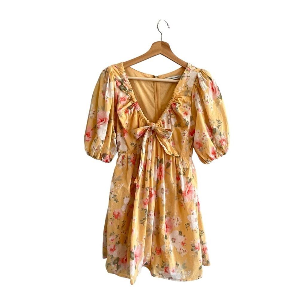 Abercrombie & Fitch Yellow Floral Tie-Front Mini Dress